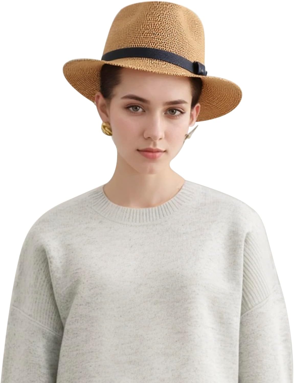 Straw Fedora Hats for Men Women Packable Summer Cuban Trilby Roll Up Short Brim Panama Beach Sun Hats - Image 5