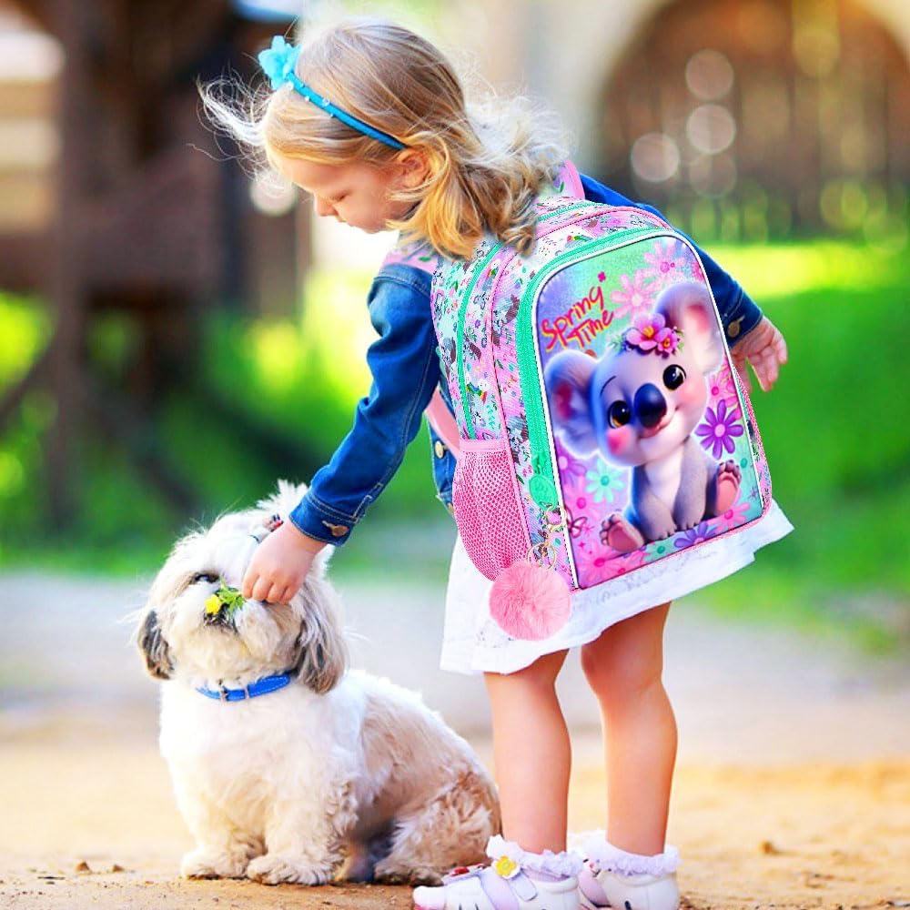 Girls Toddler Koala Backpack, Water Resistant Kindergarten Bookbag, 13" Preschool Backpacks for Toddler - Koala Pink - Image 6