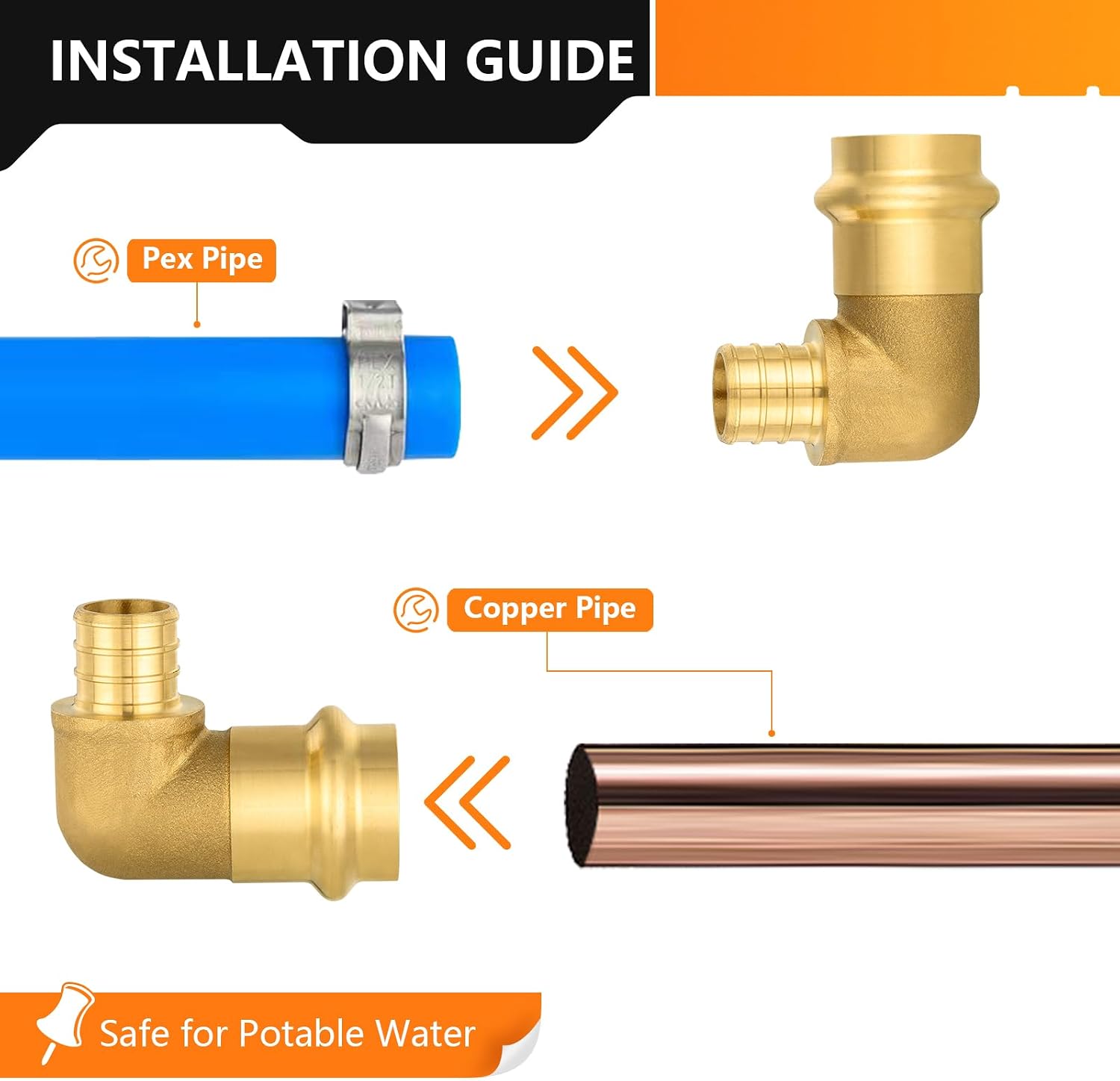 10-Pack HeSun Copper Press Fitting Elbow, 3/4" PRESS X 3/4" PEX F1807 Crimp Elbow, LF Brass
