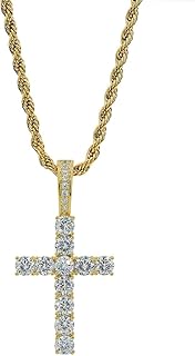 14K Gold&Silver Plated Solid Iced out CZ Lab Cubic Zirconia Cross Pendant Necklace for Men Women Stainless Chain, Cubic Zirconia