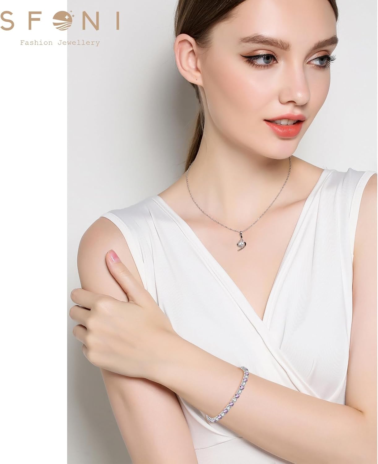 Sfoni Birthstone Bracelet for Women, Silver Tennis Bracelets with Cubic Zirconia Adjustable Slider Bracelet Birthday Mother's Day Graduation Gifts for Mom Wife Girlfriend