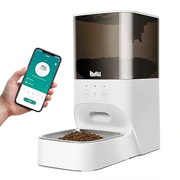 boqii Auto Cat Feeder,Timed Cat Feeder with APP Control, Dog Food Dispenser with Stainless Steel & Lock Lid, Up to 20 Portions 10 Meals Per Day, 30S Voice Recorder, 4L Programmable Pet Feeder