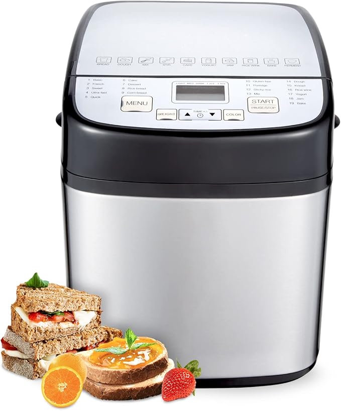 Sybo BM8601 Stainless Steel Bread Machine, 1.5 LB 19in1