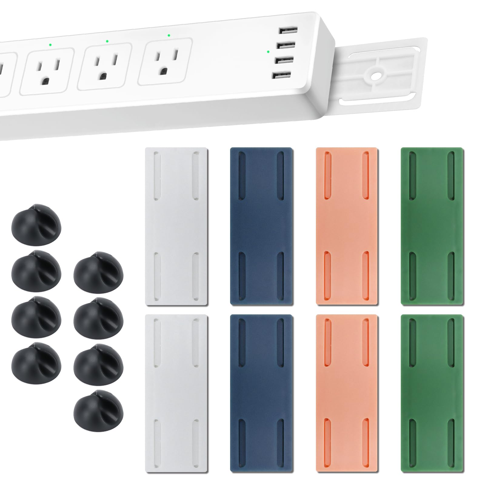 AIUWIZO 8-Pack Adhesive Outlet Holder and 8 1-Slot Adhesive Power Cord Holder, Adhesive No Punchdown Outlet Holder, Plug-in Surge Protected Holder for Kitchen, Home and Office