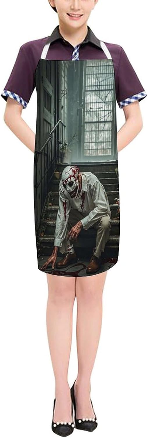 Apron Adjustable Bib Apron for Women Men Halloween Horror Theme Chef Aprons for Cooking
