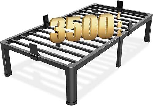 Base de cama individual XL de 14 pulgadas con patas de esquina redondas, tapón deslizante de colchón, plataforma de metal resistente de 3500 libras,