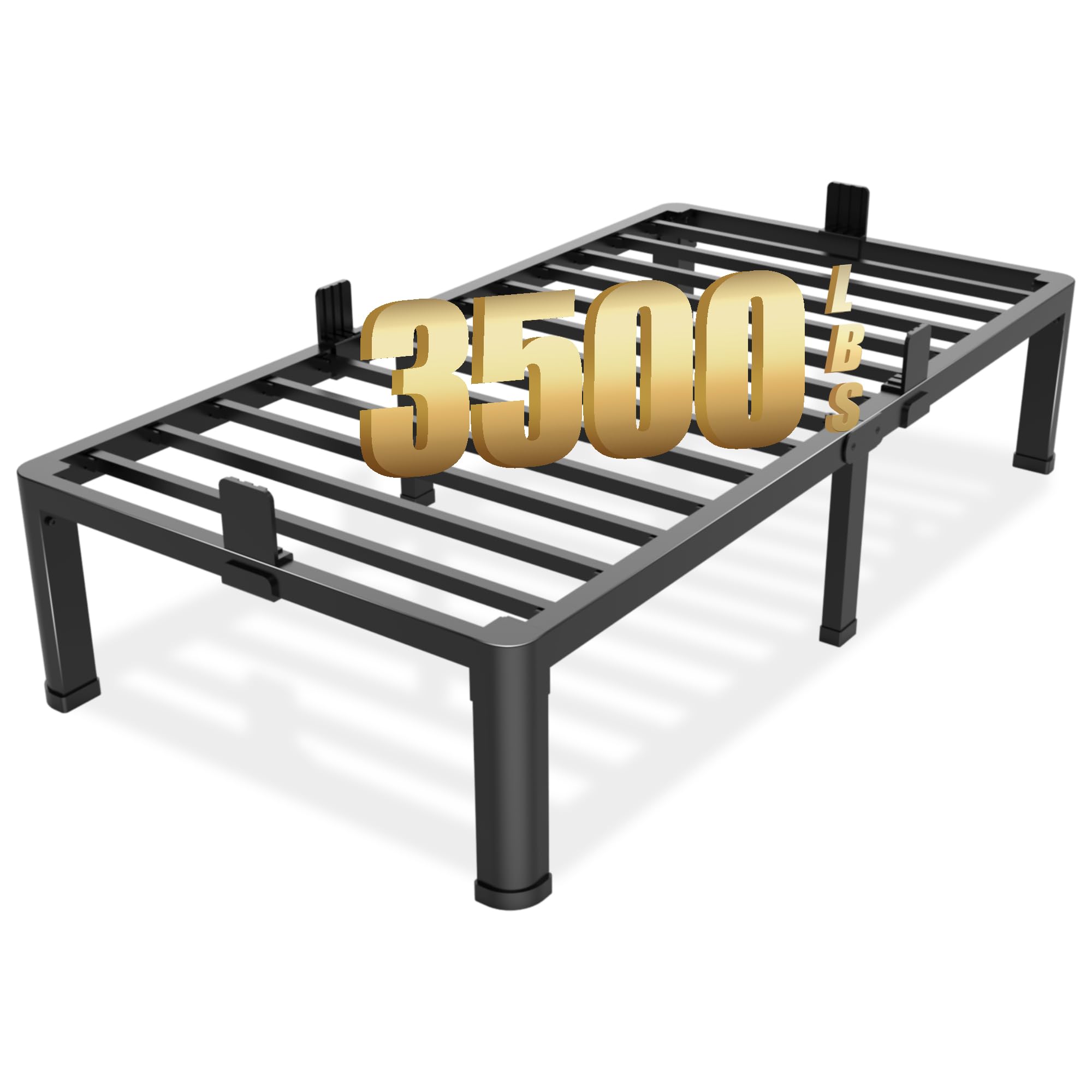 Yitong Angel 14 inch Twin Bed Frame with Round Corner Legs Mattress Slide Stopper,3500 lbs Heavy Duty Metal Platform,No Box Spring Needed,Steel Slat Support,Easy Assembly,Noise Free