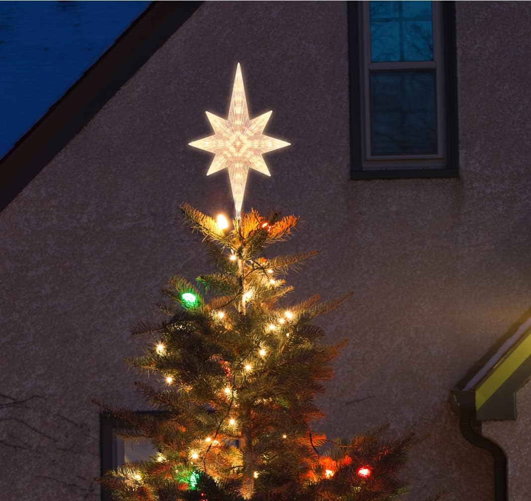 LAMPHOME Christmas Tree Topper Star Warm White Light Christmas Tree Decor for Christmas Holiday Home Fit for General Size Xmas Tree (11 Inch 41 LED Twinkling Warm White)
