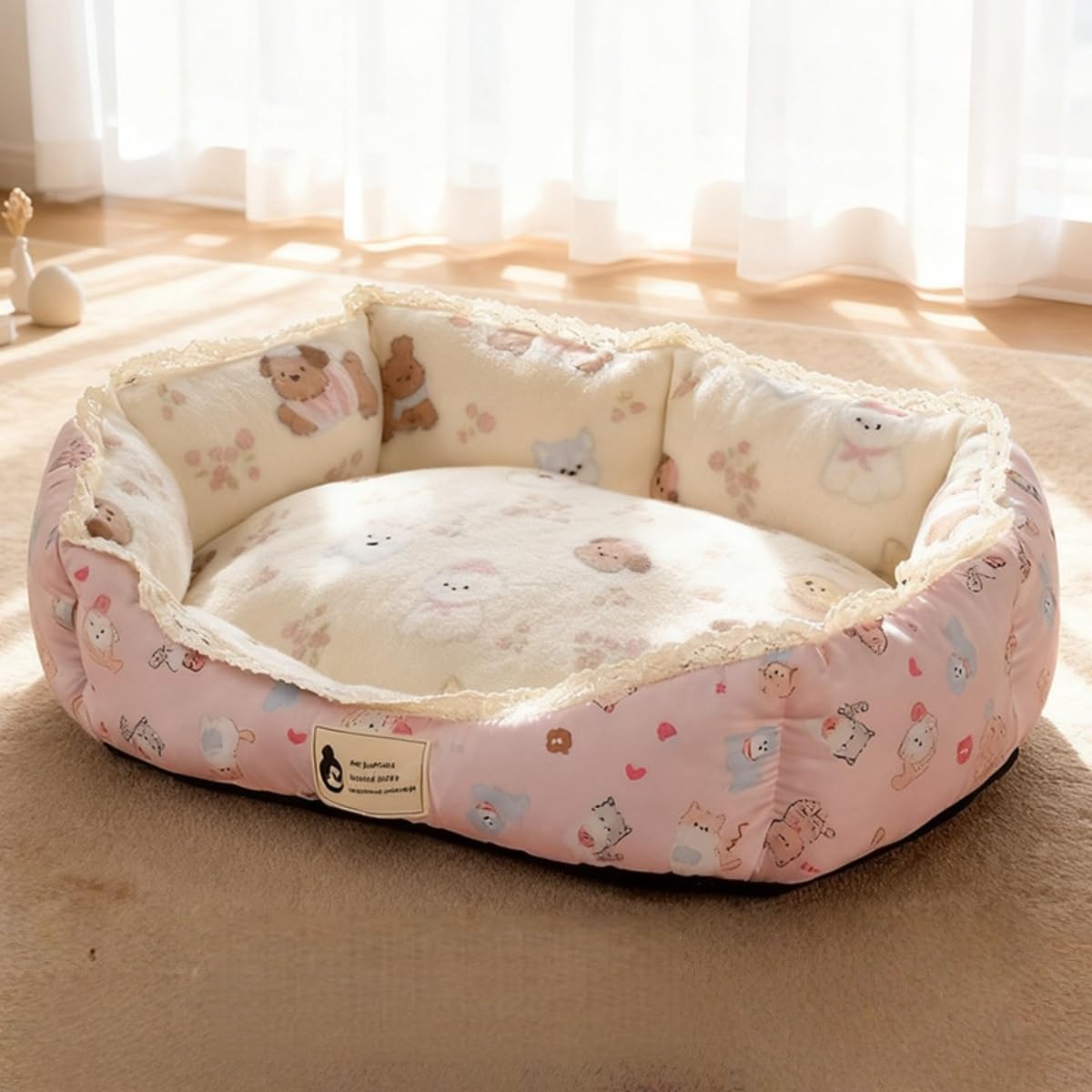 Odot Dog Bed Washable Rectangle Pet Bed for Small Medium Large Size Dogs Cats, Soft Comfort Calming Warming Pet Cushion Indoor for Puppy Kitten with Non-Slip Bottom (Pink plush,XL 70X50cm)