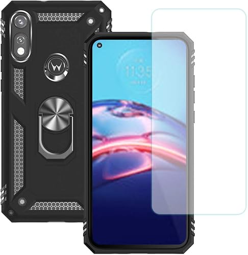 Funda para Moto E, funda para Moto E con protector de pantalla HD, fundas protectoras de grado militar con anillo para Moto E 2020 (negro)