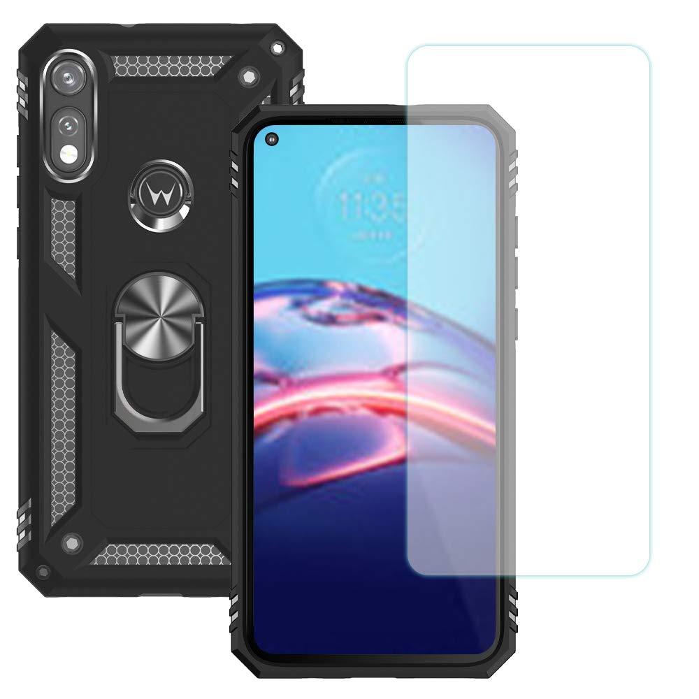 Yiakeng for Moto E Phone Case, Moto E Case with HD Screen Protector, Military Grade Protective Cases with Ring for Moto E 2020 (Black)