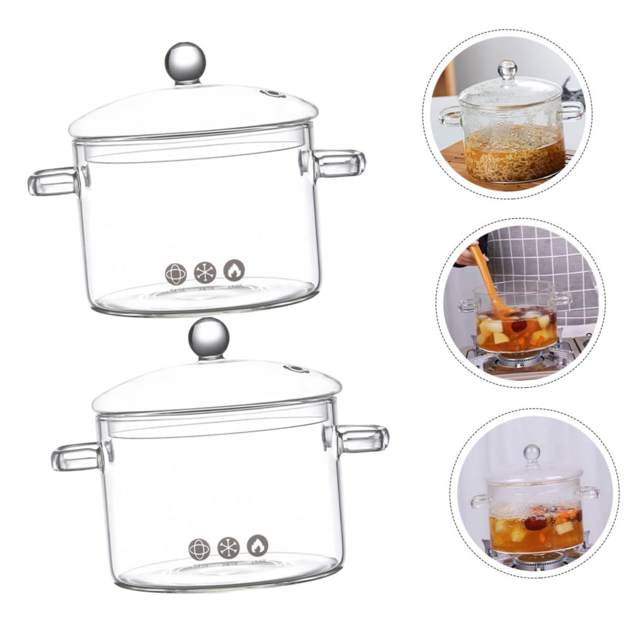 2 Stück Glas Kochtopf 1500ml Hitzebeständiger Glaskochtopf aus Borosilikatglas für Langsames Schmoren und Suppen im Haushalt und Kochen