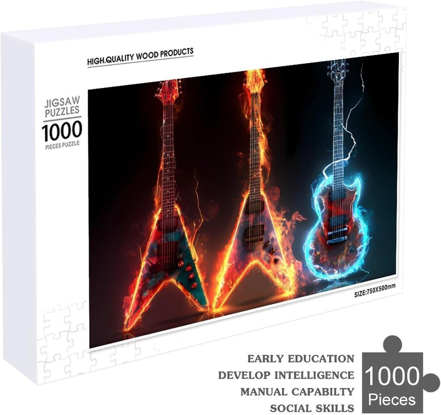 Fire Guitar Music Puzzles for Adults 1000 PCS Wooden Jigsaw Puzzle Wall Decor Christmas