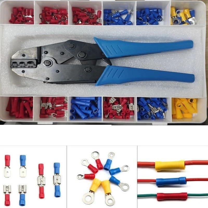 300pcs Crimp Spade Terminal + Crimping Plier Assorted Electrical Kit Insulated Ring Fork Spade Butt Wire Cable Connector VUQLDHAYZ