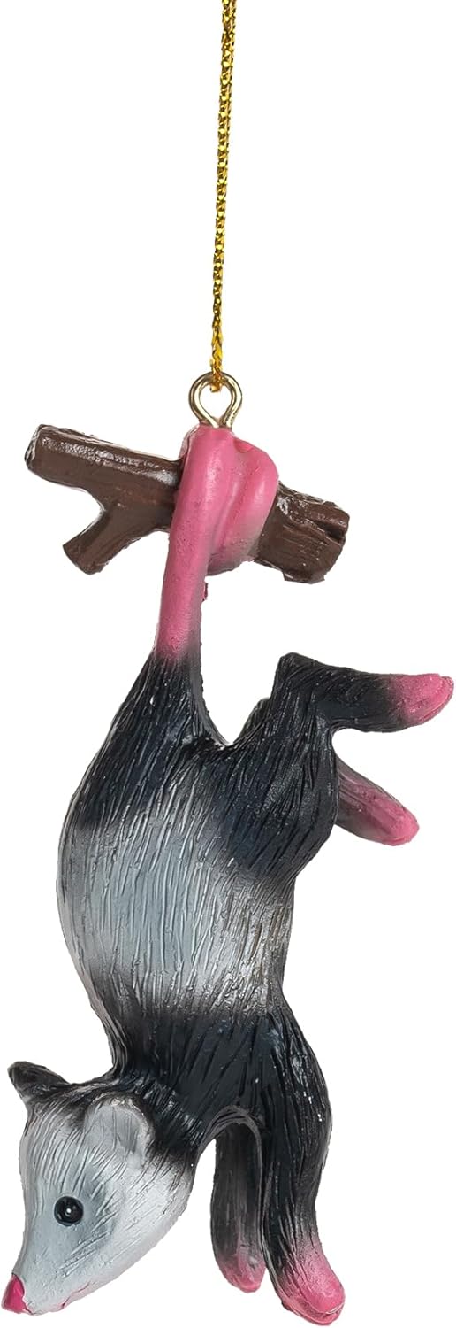 Opossum Hanging Upside Down with Candy Cane Scarf Possum Christmas Tree Ornament - Image 2