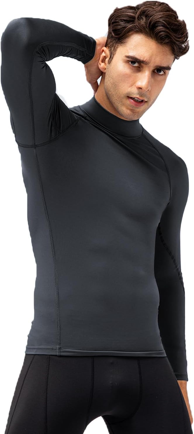 SPVISE 3 Pack Mens Long Sleeve Compression Shirts Dry Fit UPF 50+ Running Workout Gym Base Layer Top Mock Turtleneck/Crewneck