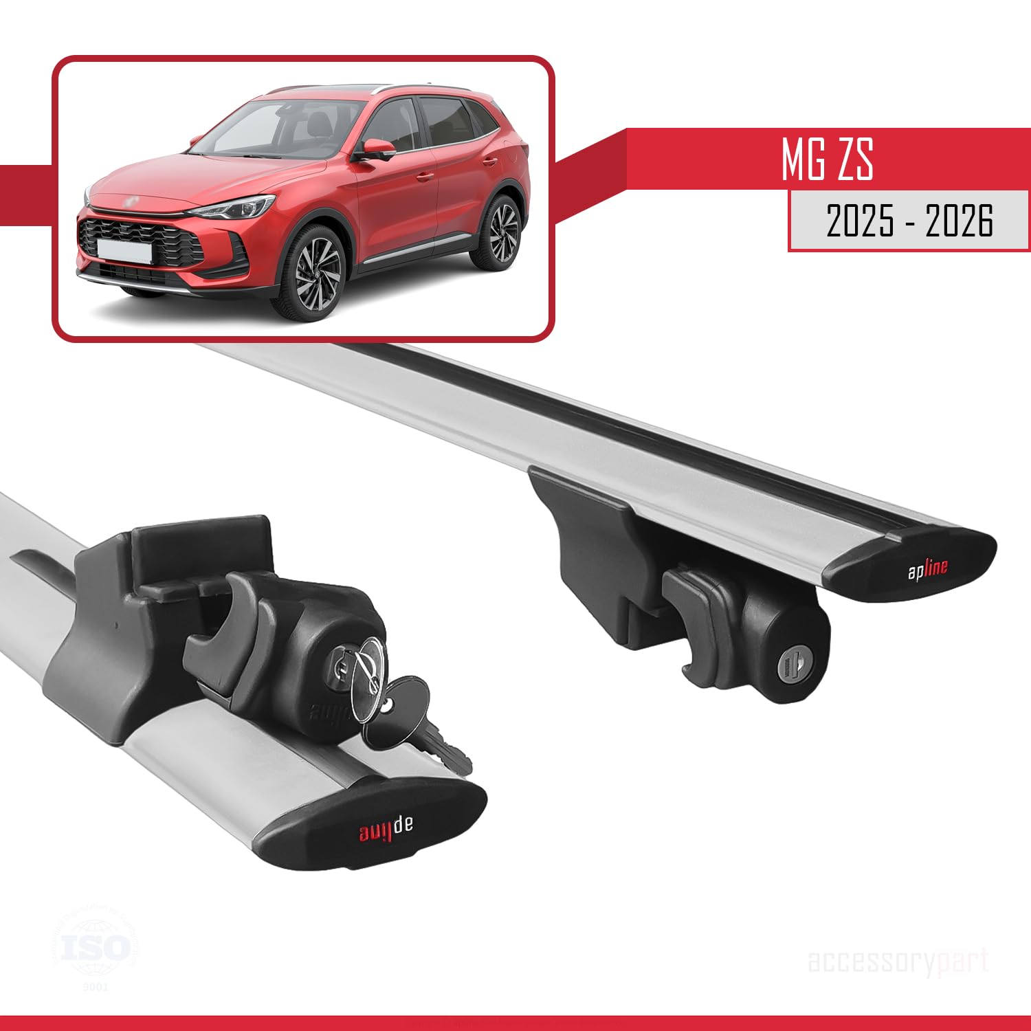 Compatible con MG ZS (ZS32) 2025-2026 Modelo Hook Barra de Techo Auto Portaequipajes Barras Transversales Gris Aluminio 2 Barras