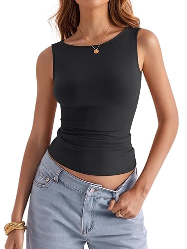 Eachyes Womens Boat Neck Tank Tops Sleeveless Slim Fit Shirts