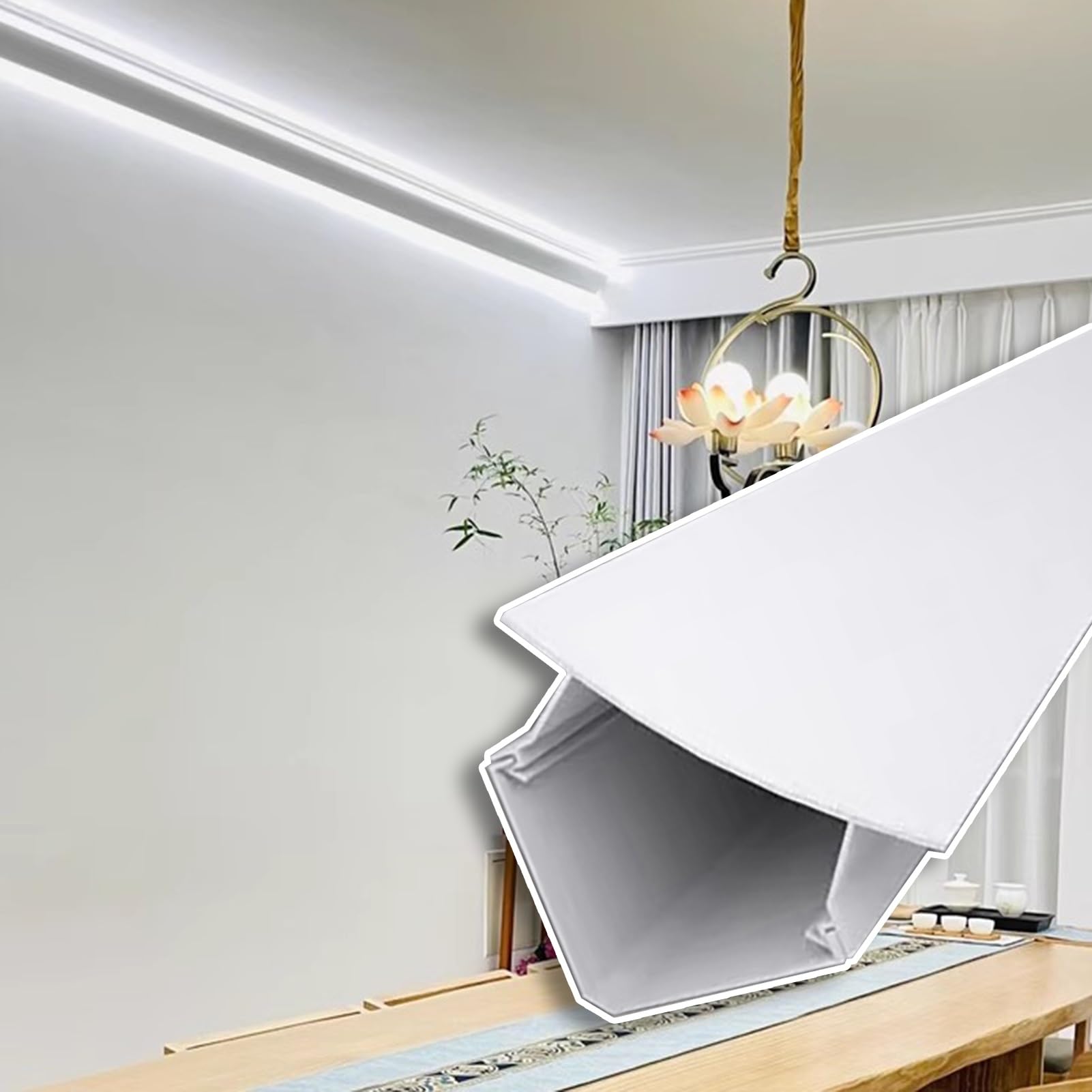 Canale a LED per illuminazione indiretta lineare, profilo in alluminio per soffitto, modanatura a corona, sistema di illuminazione per soggiorno/corridoio/teatro (23 m)