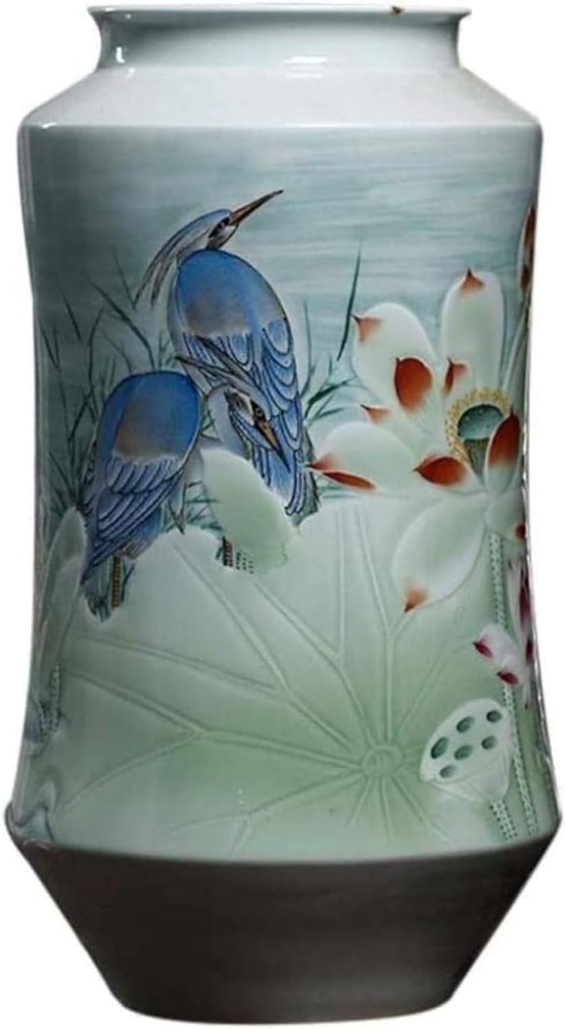 Vase Tabletop Decoration Ceramic Classical Lotus for Dry Flowers Art Household Living Bedroom Office Desktop