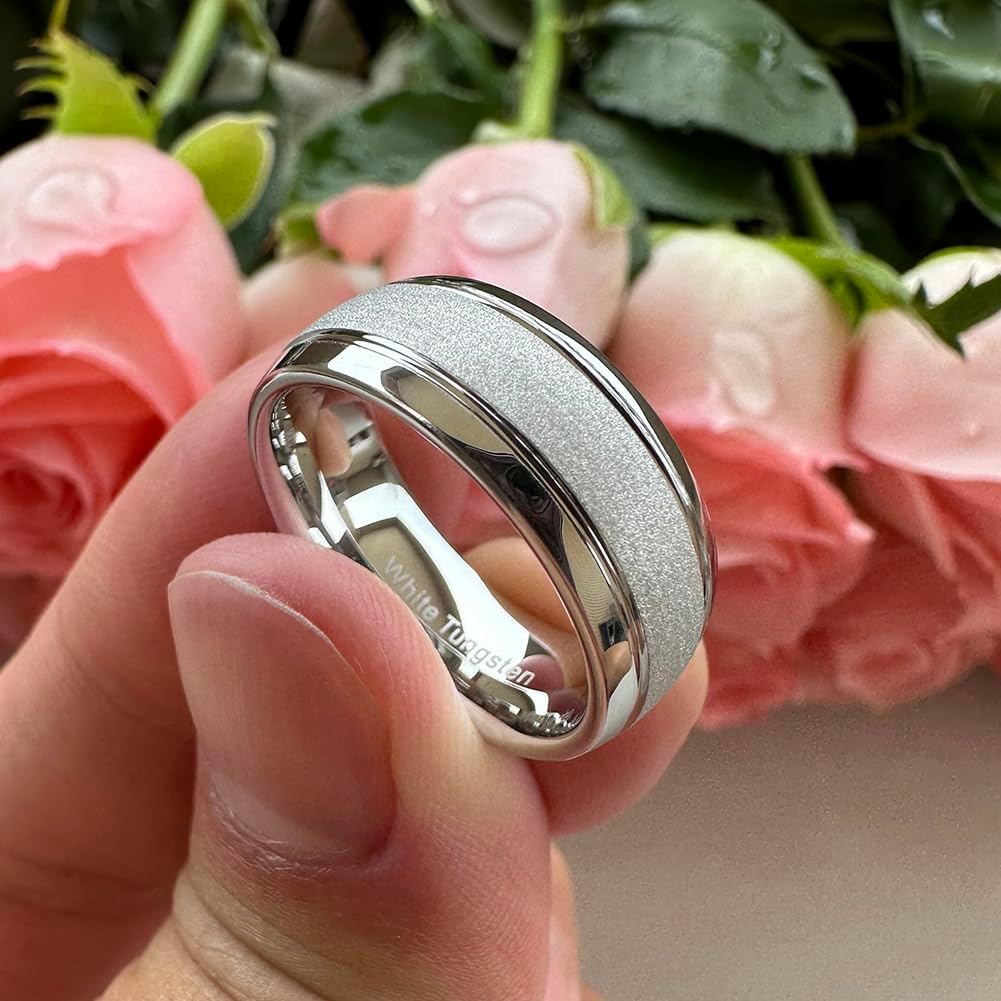 TUTISS 6mm 8mm Black/Gold/Rose Gold/White Tungsten Rings for Men Women Fashion Engagement Wedding Bands Sandblasted Finish I Love You Engraved Comfort Fit