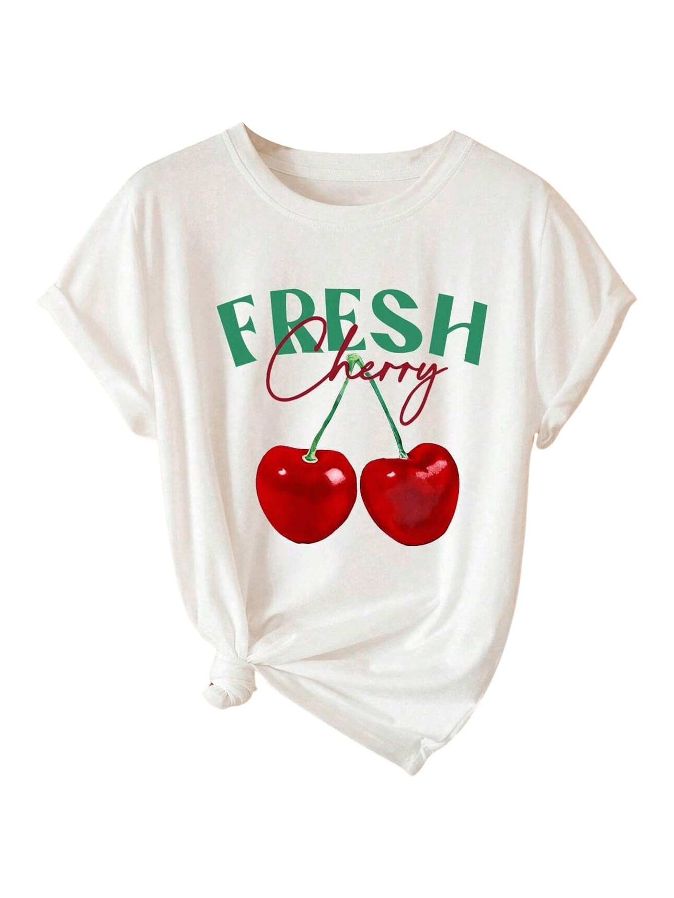 FloernsGraphic Tees for Women Casual Cherry Short Sleeve Crew Neck T Shirts Loose Fit Summer Tops Tee Shirts