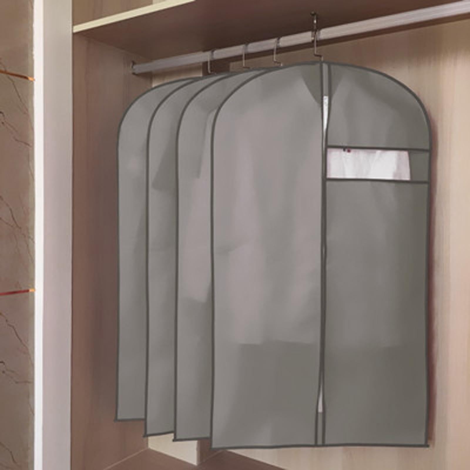 Generisch 5er-Pack Kleidersäcke Aufhängen Kleidung Transparentem Fenster | Anzugtaschen Reißverschluss Aufbewahrung Kleidern, Anzügen Mänteln Schrank(Gray,60x105cm)