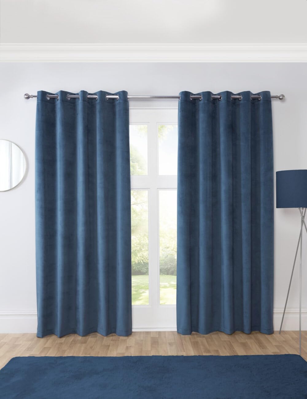 Pikk Blue - Blackout Casa - Plain 100% Tpu Blackout Lined Curtains - 40Mm Eyelet Header - Polyester (, 66" X 54" / 168Cm X 137Cm)