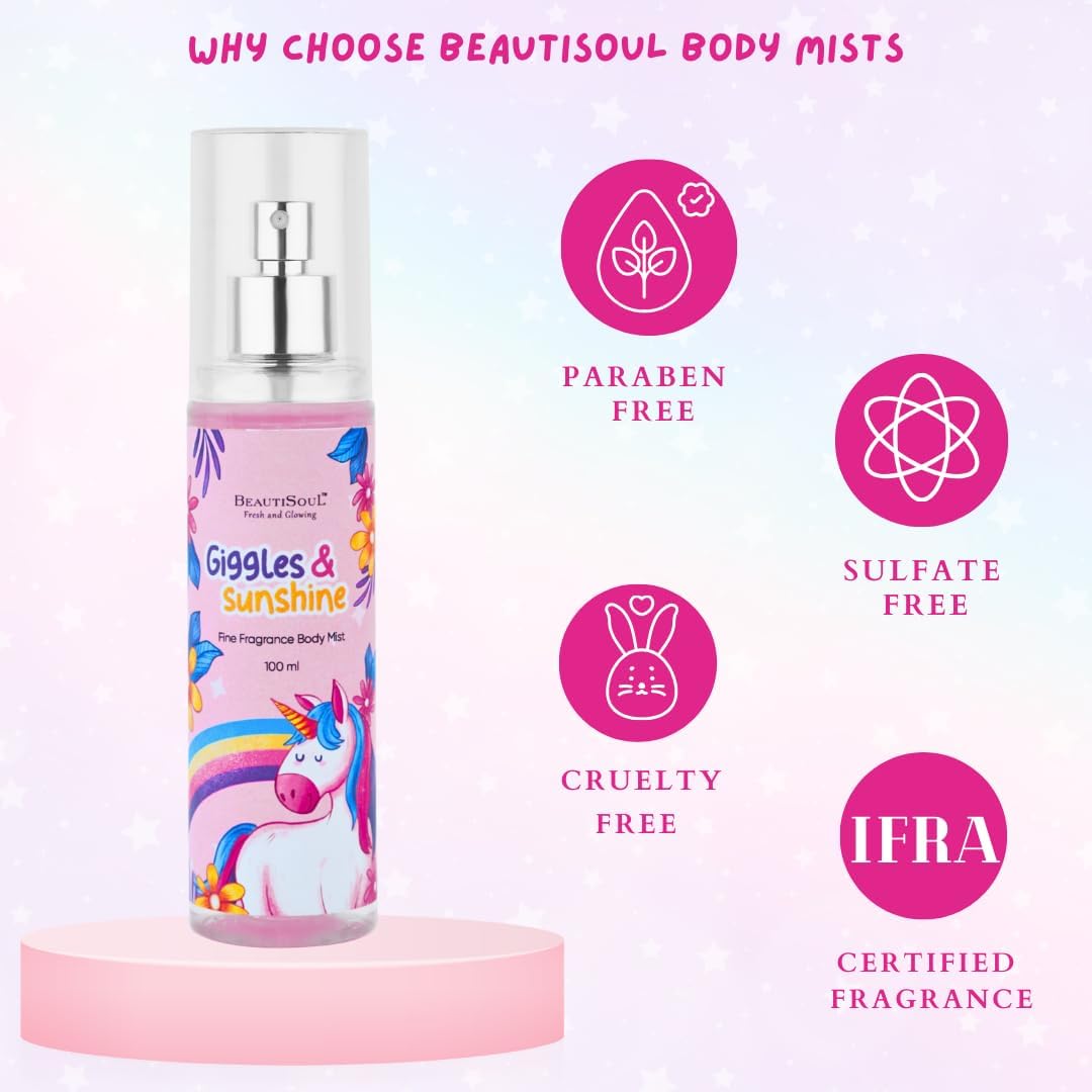 Beautisooul Giggle And Sunshine Floral Body Mist For Kids | Unicorn Body Mist For Girls | Gentle And Playful Just Like Your Little One | 100 Ml