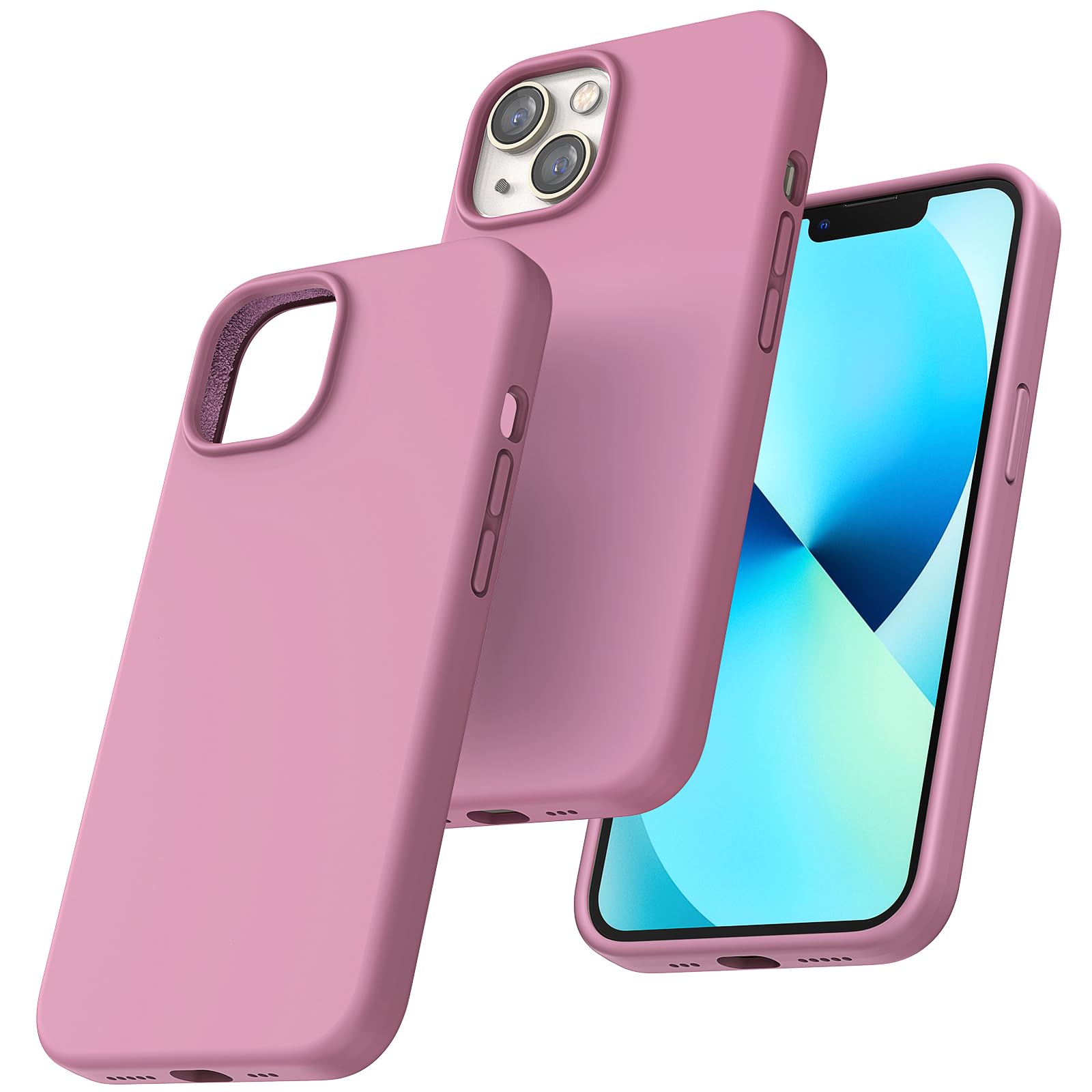 TOCOL [5 in 1] for iPhone 13 Case, with 2 Pack Screen Protector + 2 Pack Camera Lens Protector, Slim Liquid Silicone Phone Case iPhone 13 [Anti-Scratch] [Drop Protection], Lilac Purple