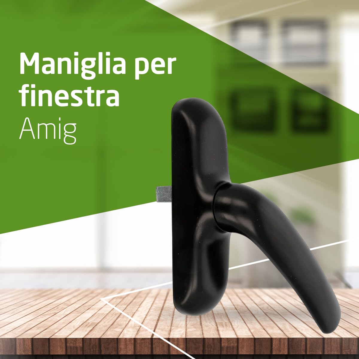 Amig - Maniglia per finestra - Serratura oscillante - Alluminio e PVC - Colore Nero - Avvitato nascosto - Dimensioni: 180 x 35 mm - Altezza: 64 mm - Senza quadrato