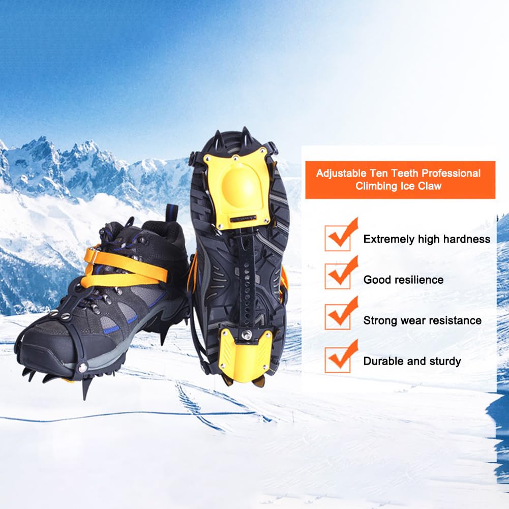 Crampons à Glace, Crampons de Traction, 1 Paire de Crampons d'alpinisme en Acier Inoxydable, 10 Dents, Crampons antidérapants avec Sac de Transport réglable pour randonnée, Escalade