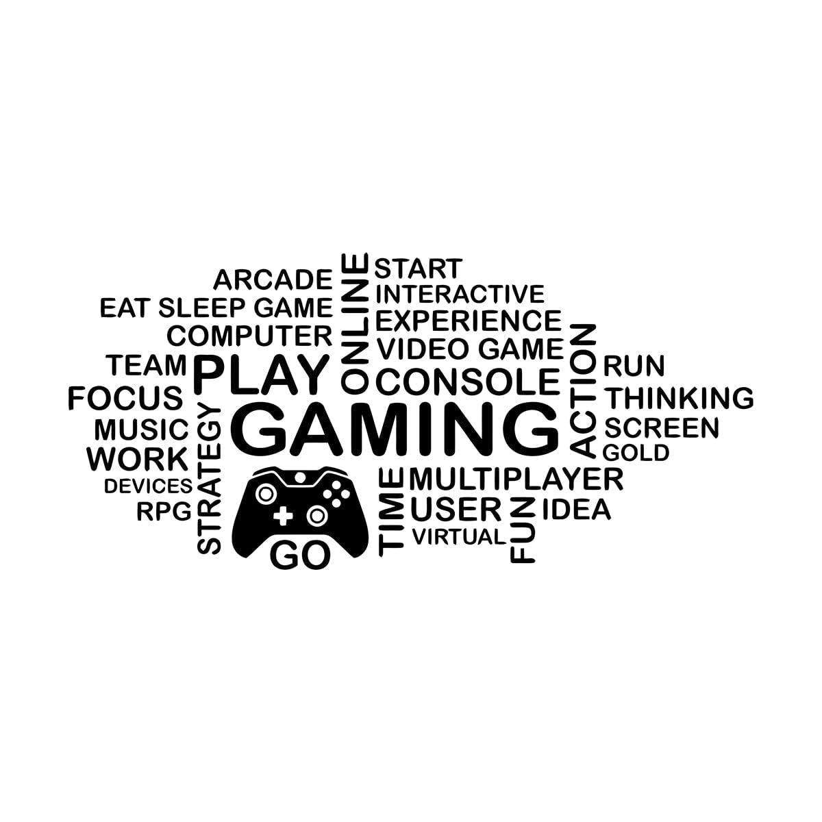 Lzhouting Wall Stickers 0342 Gaming Wall Decal Word Cloud Video Gamer Kids Controller Sign Poster Vinyl Sticker Playroom Decor Game Wall Mural Large - 48X102cm