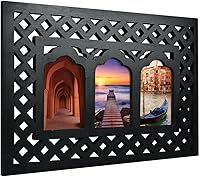 Hand-Carved Black Rustic Wooden Triple 4x6 Photo Frame - Vintage Wall Collage for Living Room, Bedroom, Office Decor
