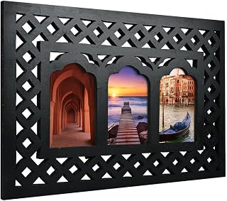 Hand-Carved Black Rustic Wooden Triple 4x6 Photo Frame - Vintage Wall Collage for Living Room, Bedroom, Office Decor