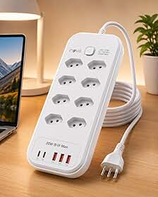 Filtro de Linha 8 Tomadas 10A com 5 USB (2 USB-C + 3 USB-A), Extensão Elétrica Bivolt 110-220V, Potência 2500W, Cabo 2 Metros, Régua de Energia com Carregamento Rápido PD e QC