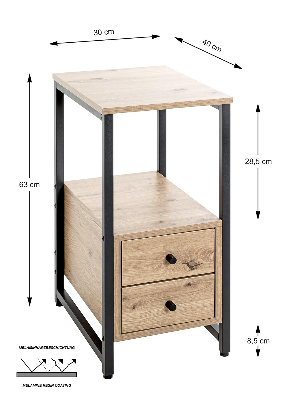 HAKU Schreibtisch 120x60x74 Cm – Eiche Schwarz, Metallgestell, Modernes Design