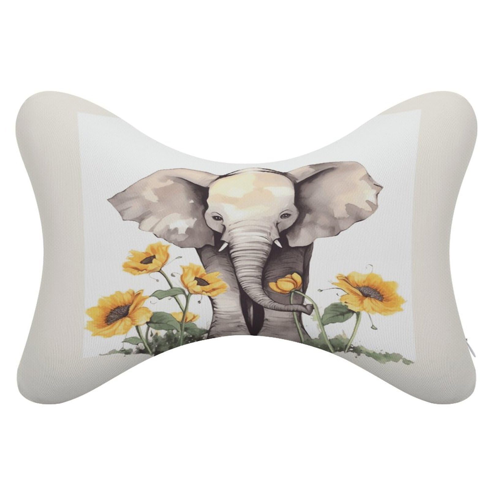 FekiLoot Elephant and Sunflower Car Headrest Set of 2,Softness Memory Foam Car Neck Pillow with Breathable Removable Cover Car Neck Support Pillow Ergonomic for Driving, Office