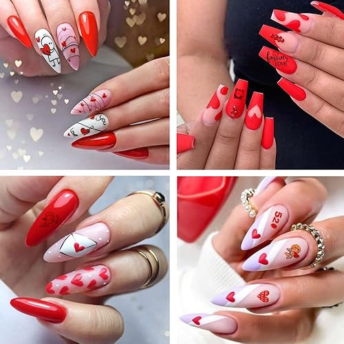 Miniatura 6 de 6 hojas de calcomanías de corazón 3D autoadhesivas para uñas de corazón calcomanías de uñas de corazón negro y rojo Cupido para uñas naturales uñas