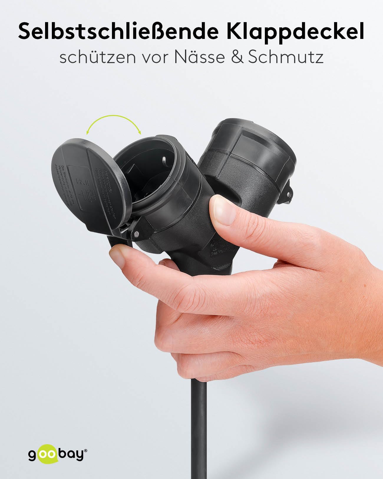 goobay 65436 Outdoor Doppel - Verlängerungskabel/Stromkabel für den Außenbereich / 2 Schuko - Steckdosen mit Schutzklappen (IP44) / 3680 W bei 250 V (AC) und 16 A / 25m