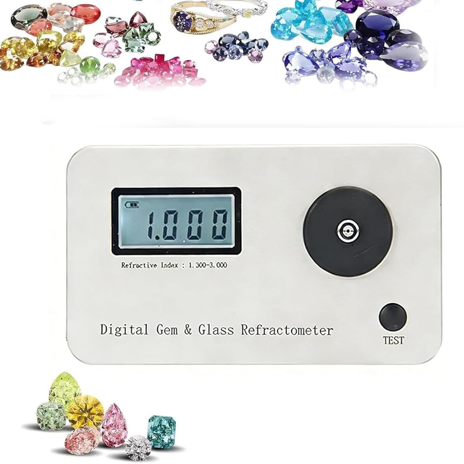 OSPSHPG Digital Gemstone Refractometer, Jewelry Tester Identification Tools, with Lcd Screens, Refractive Index 1.300-3.000, Measurement Error ±0.005, for Jewelry and Diamond