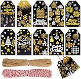 FINGOOO 100 Christmas Gift Tags,Shiny Black Gold Holiday Gift Tag Stickers Xmas Hanging Present...