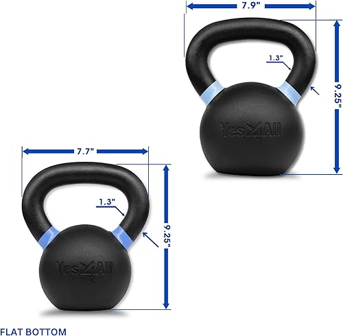 Miniatura 2 de Yes4All Pesa rusa de hierro fundido con recubrimiento en polvo con asas anchas y parte inferior plana, 26 libras + 35 libras