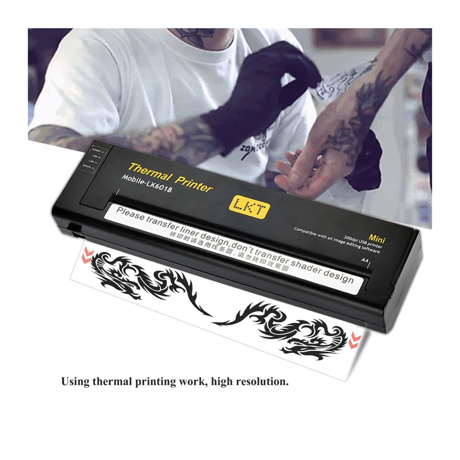 タトゥー転写コピー機 プリンター機 サーマルミニプリンター LK-6018 x タトゥー転写コピー機 プリンター機 サーマルミニプリンター LK