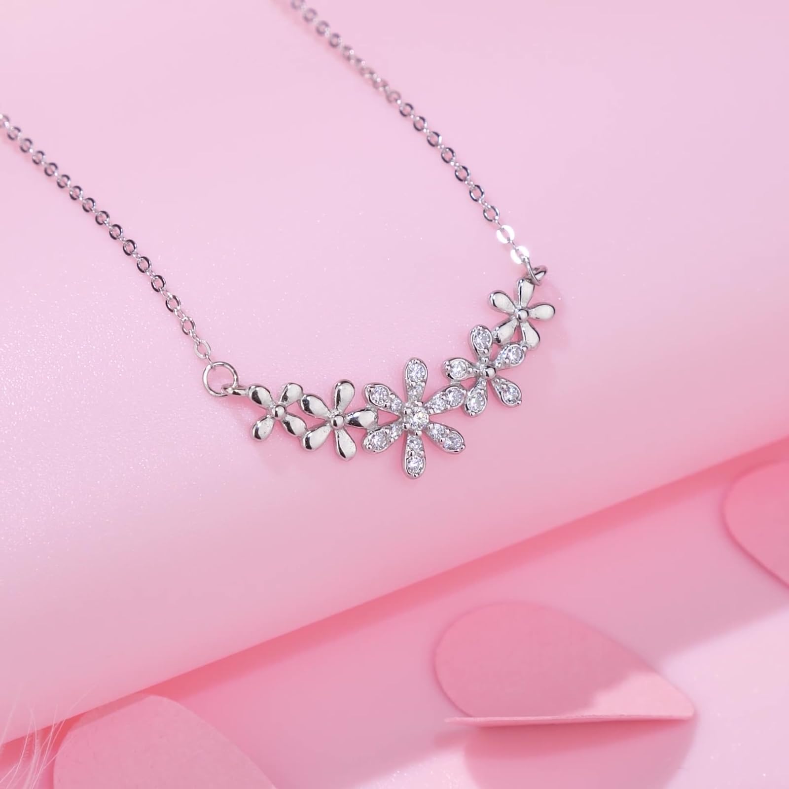 Collar de margaritas para adultos, cadena de oro blanco de 9 K, 14 y 18 quilates con moissanita, collares de cable alargado para hija de 40 + 5 cm