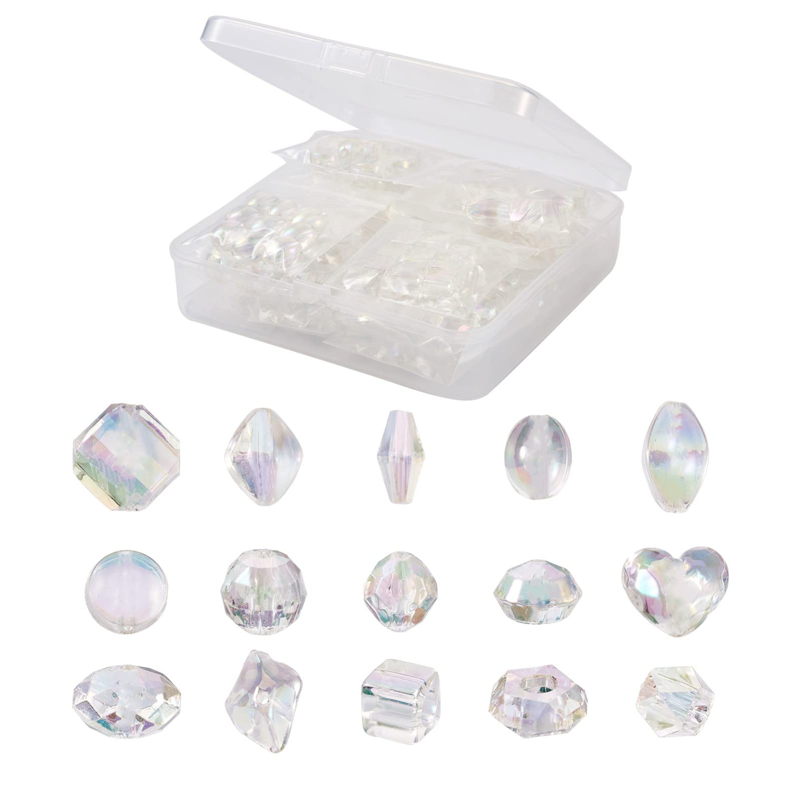 Crafans 150Pcs Transparent Acrylic Beads Clear AB Color Acrylic Heart Oval Cube Round Loose Spacer Beads Fit Jewelry Making DIY Bracelets Necklace Earrings
