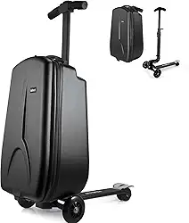 Mala de scooter para crianças de 4 a 12 anos, 4 em 1 para crianças, mala de embarque, destacável e dobrável, trole de viagem na bagagem, Preto, Medium, Mala de scooter para crianças de 4 a 12 anos