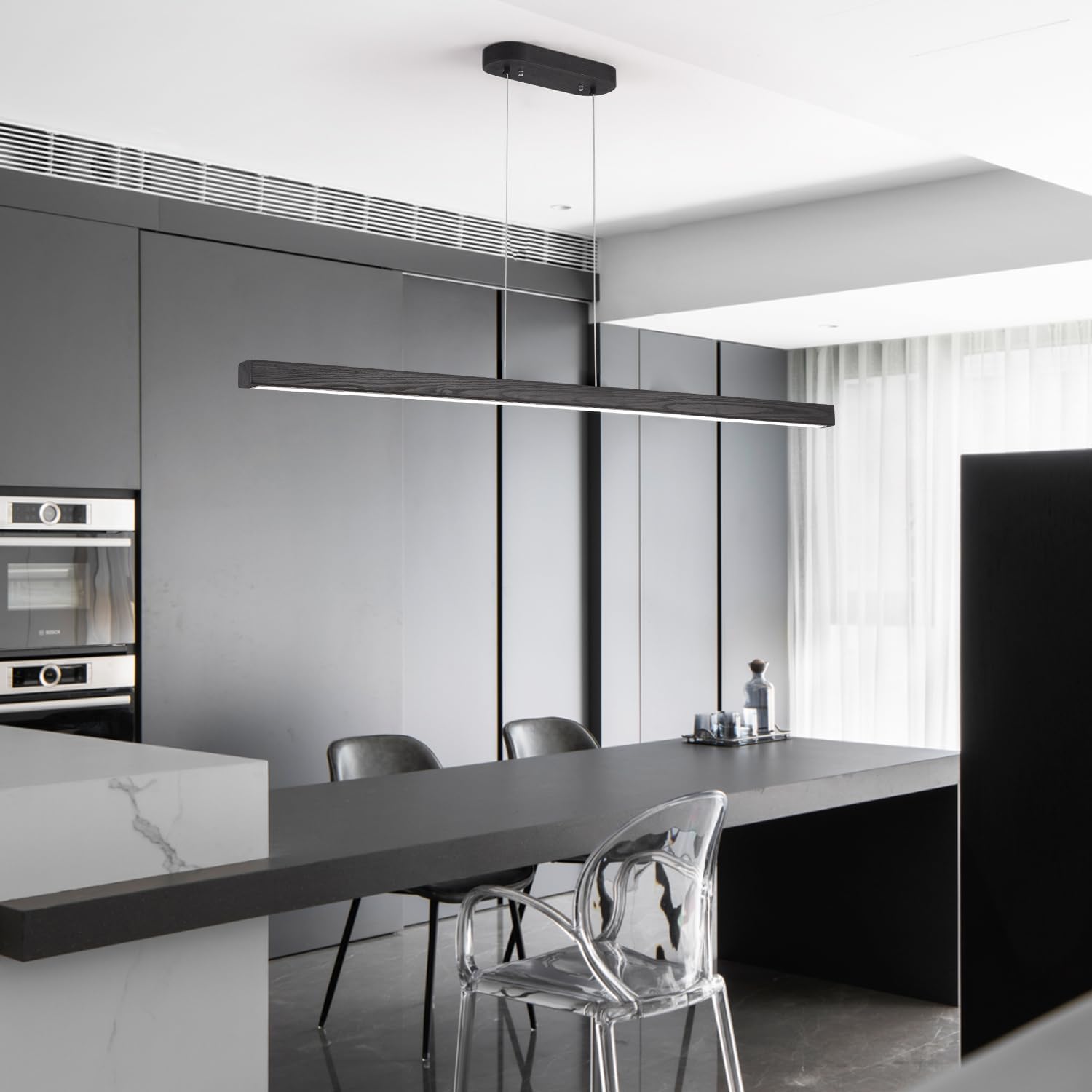 YISDESIGN 71" Black Linear Pendant Light Wooden Led Linear Pendant Light Fixtures Ceiling Hanging Dimmable Pendant Lights for Dining Room Kitchen Island Pool Table Lights Black Wood Finish 5 61c9GdrQLBL. AC SL1500