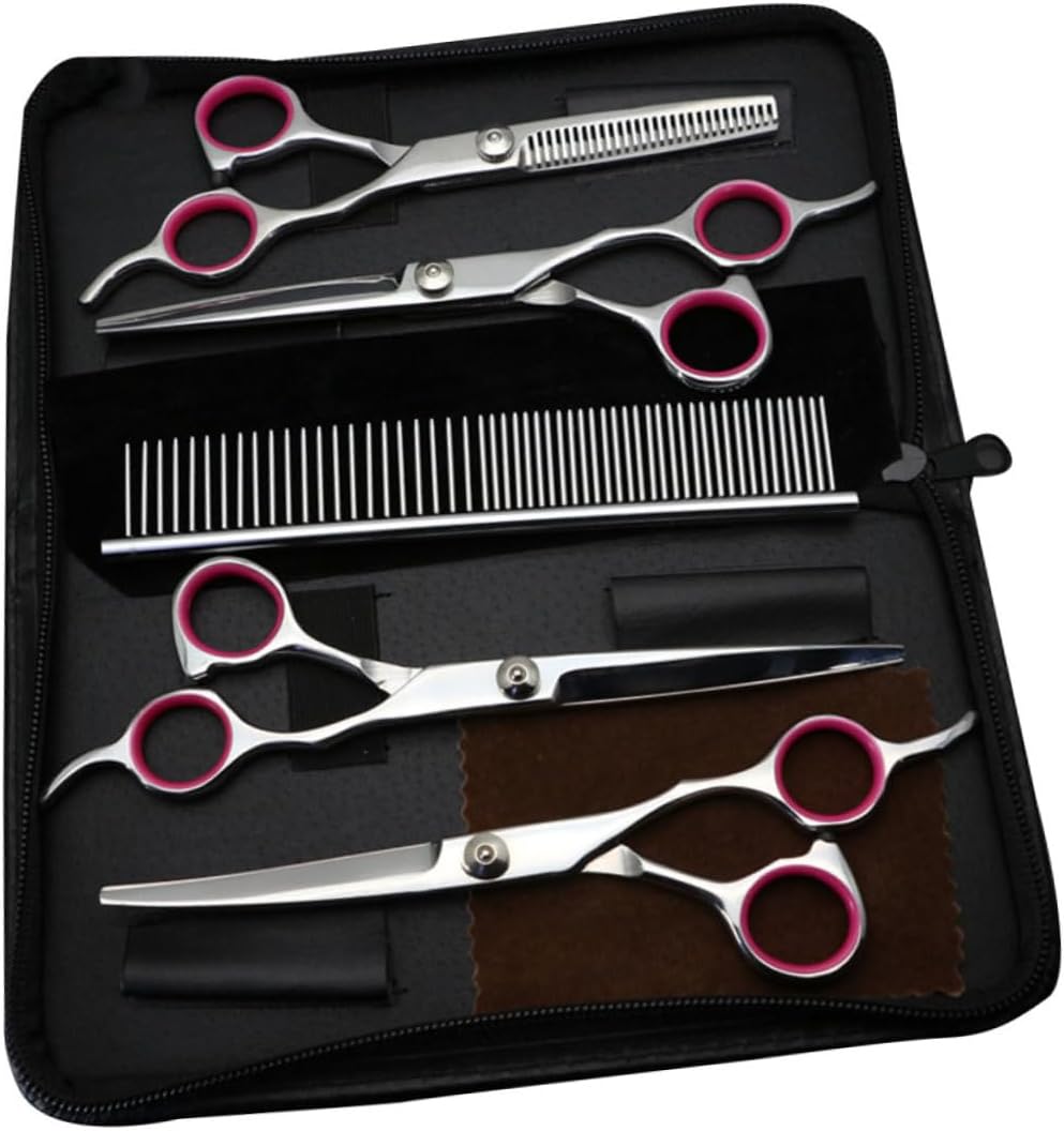 SUPVOX 7-Inch PET Grooming Scissors Kit Stainless Steel Dog Cat Hair Shears with Comb Professional Grooming Tools for Home Use