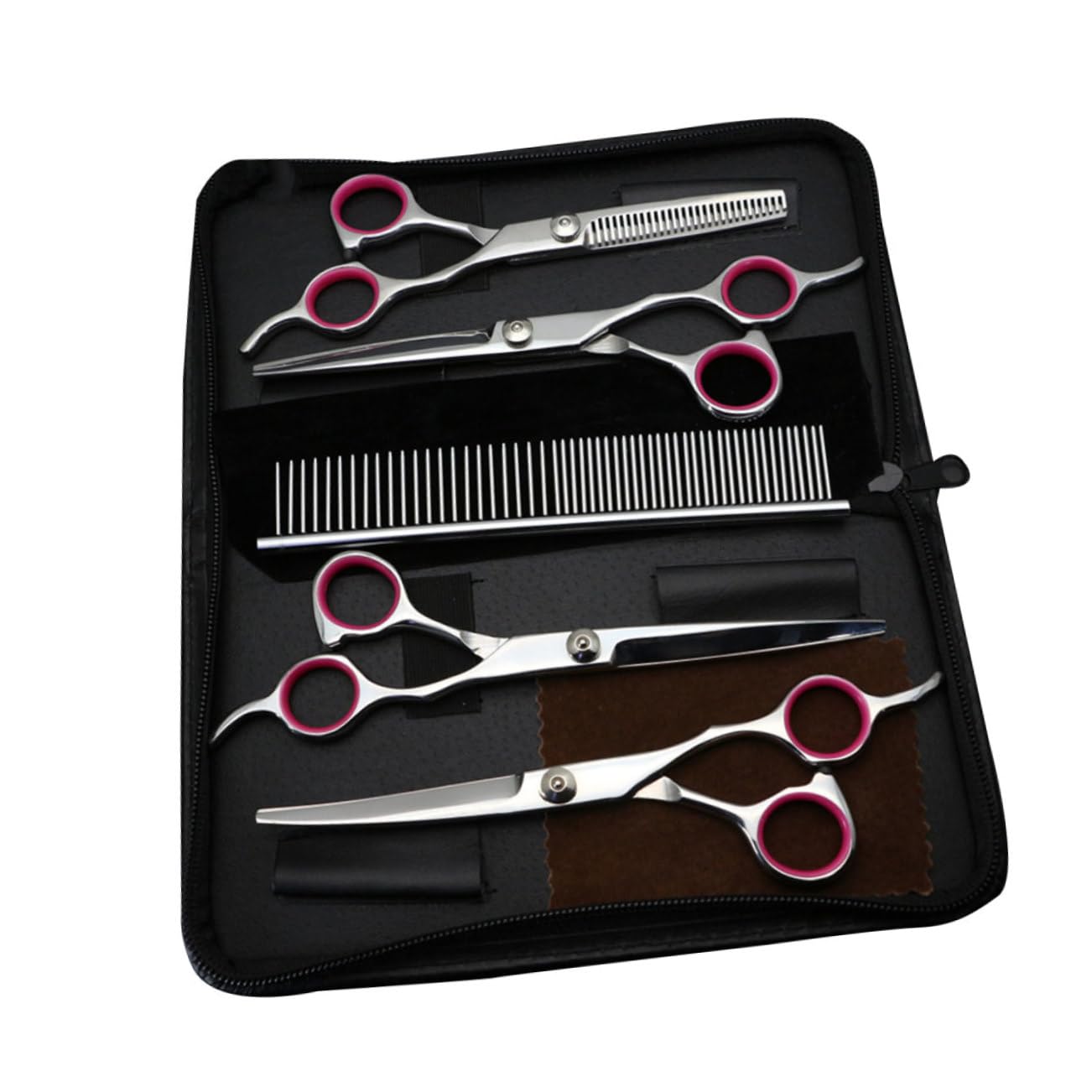 SUPVOX Stainless Steel Pet Grooming Scissors Set 5 Pieces Dog Cat Hair Cutting Scissors Comb for Pet Care